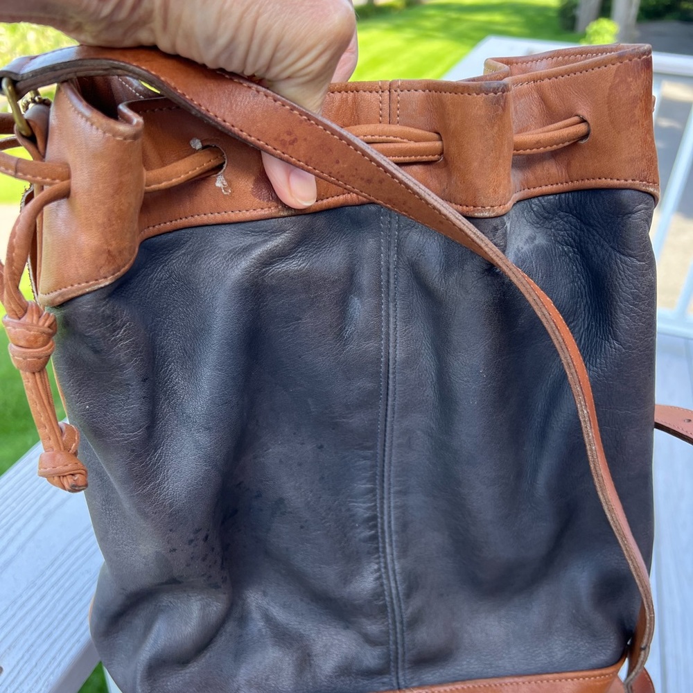Coach leather draw cord bucket bag.
